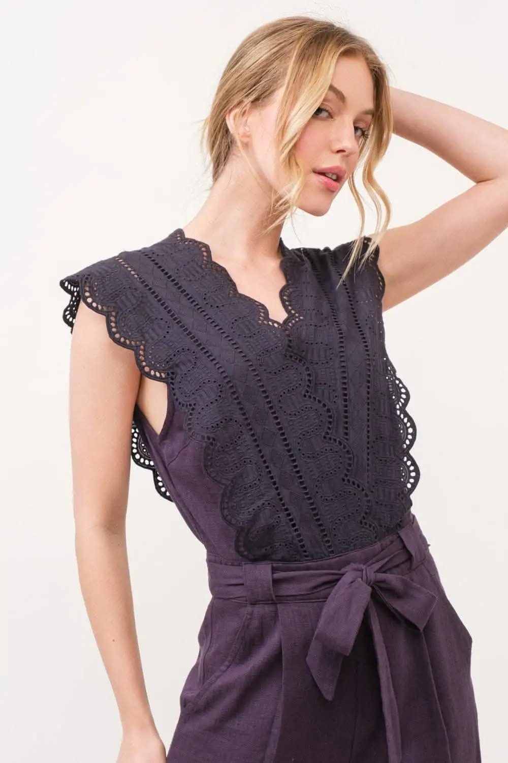 Trendsi Elegant lace surplice jumpsuit