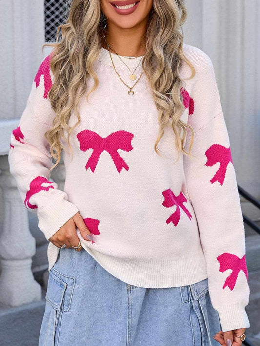 Trendsi Cozy Knit Sweater with Bow Neck