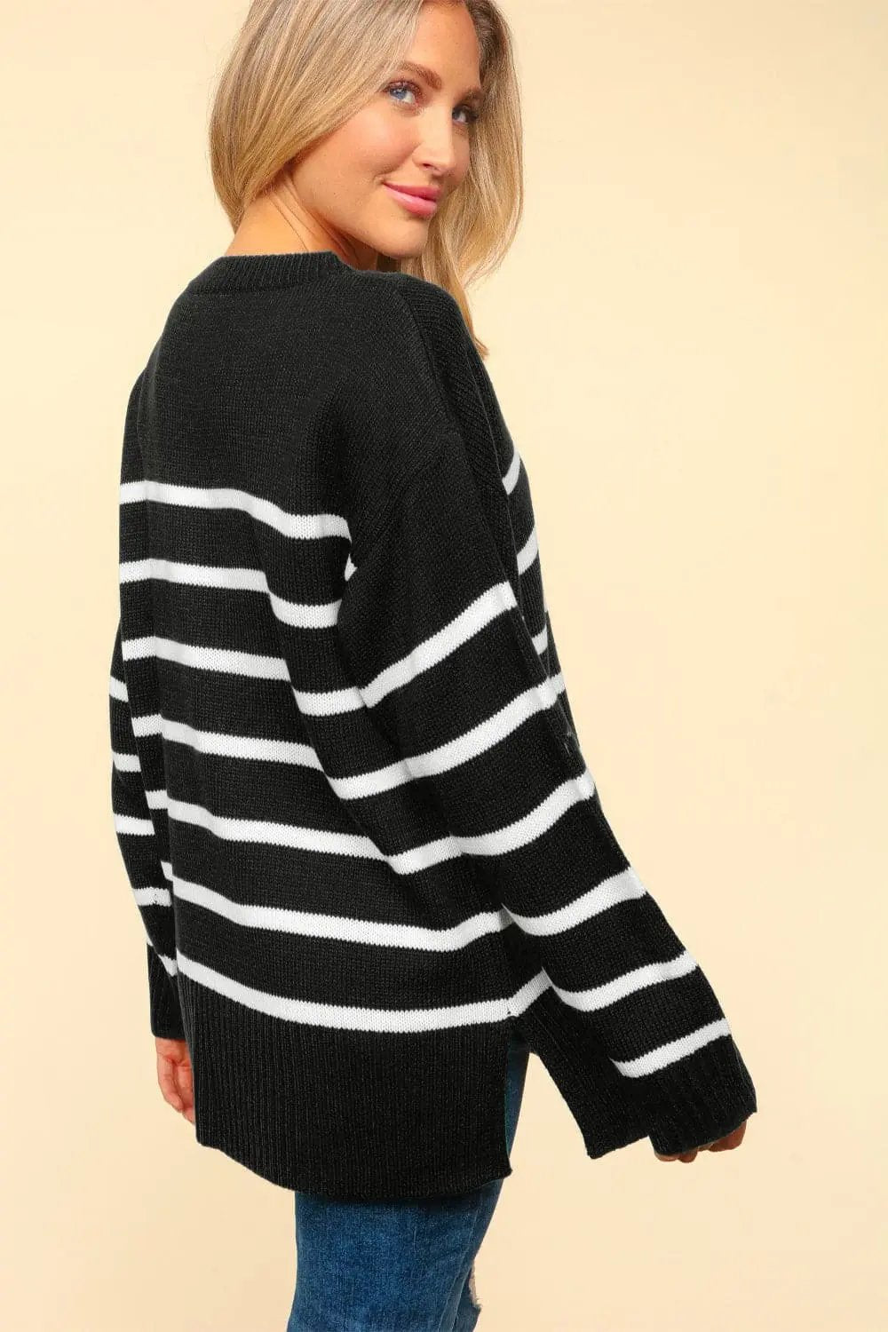 Trendsi Modern Striped Side Slit Sweater