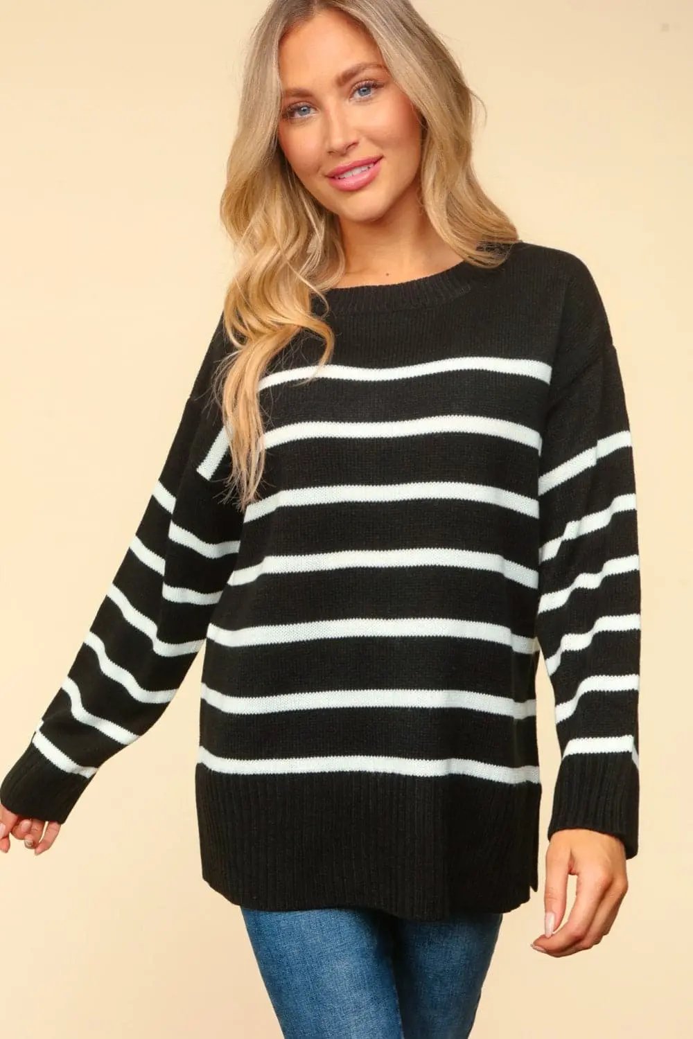 Trendsi Modern Striped Side Slit Sweater