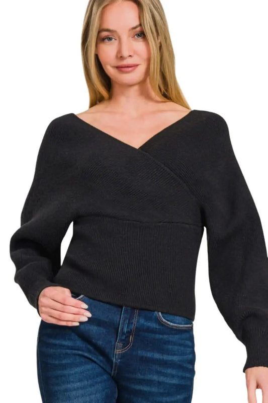 Trendsi Zenana ribbed cross wrap sweater