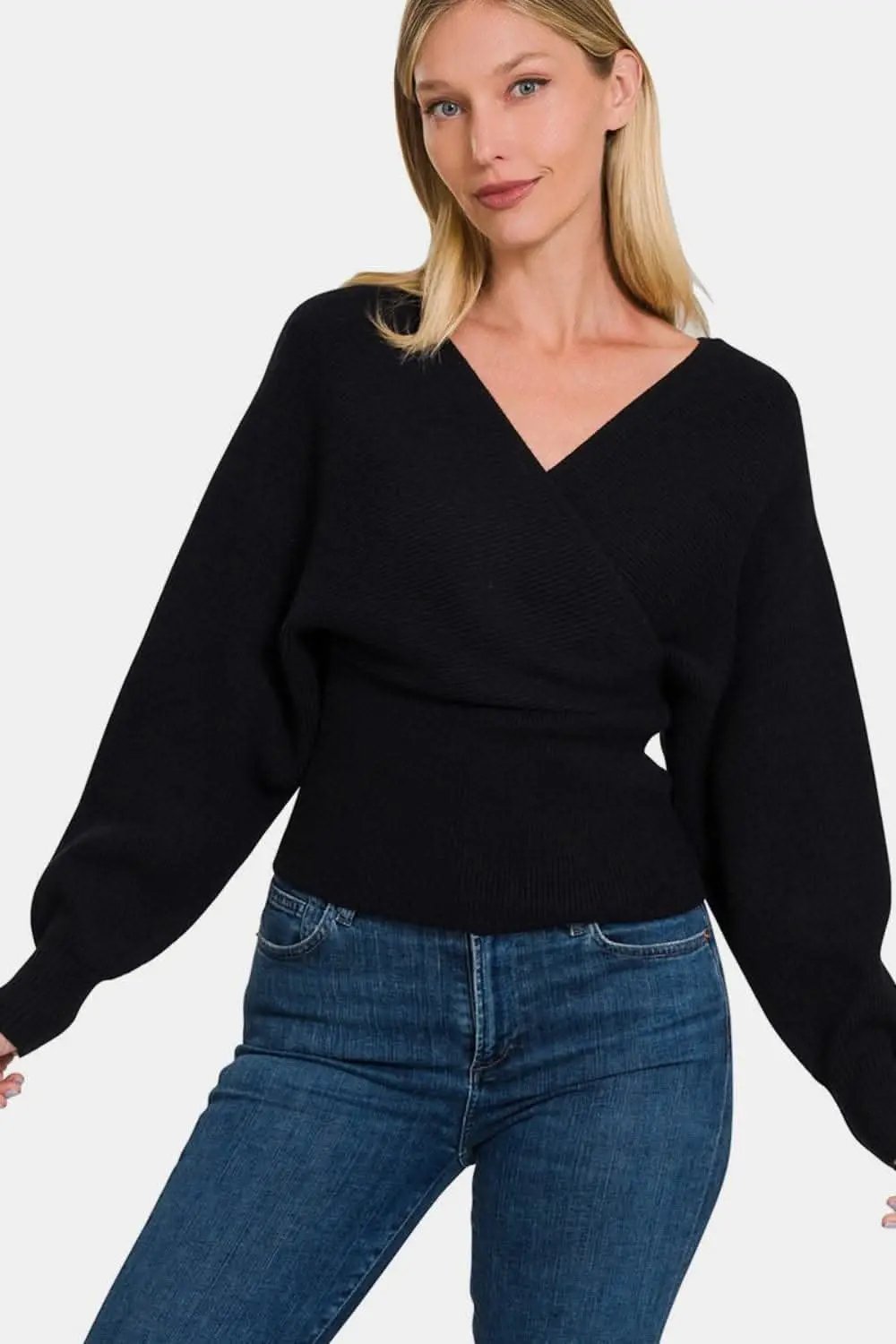 Trendsi Zenana ribbed cross wrap sweater