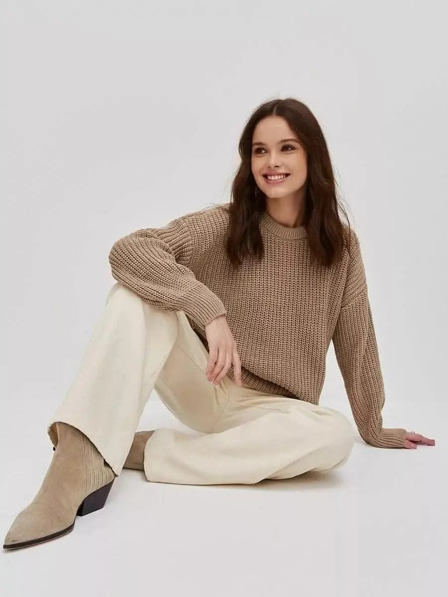 Sweater - Cozy Long Sleeve Knit - Relaxed Fit