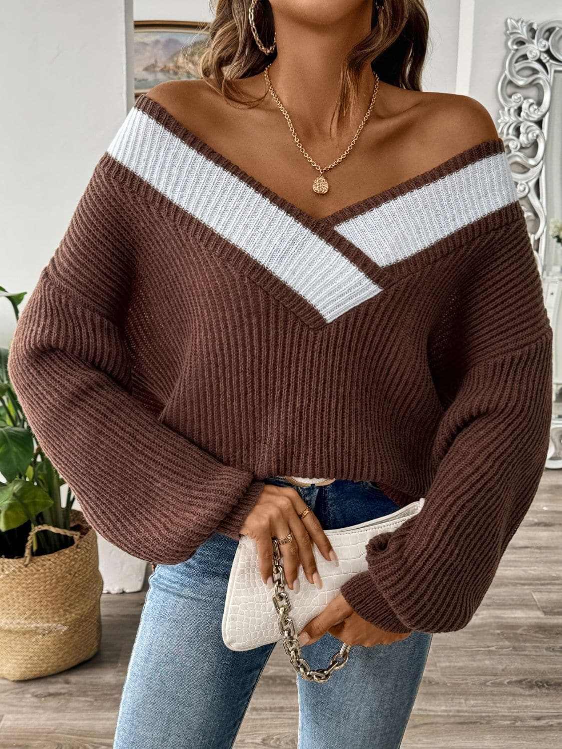 Trendsi Color Block Long Sleeve Sweater