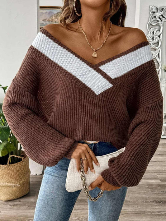 Trendsi Color Block Long Sleeve Sweater