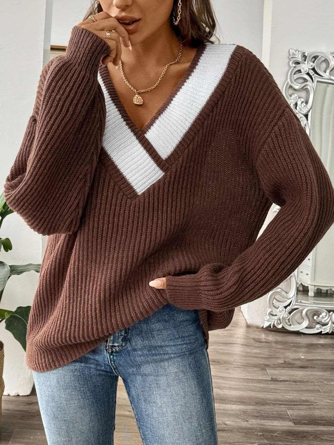 Trendsi Color Block Long Sleeve Sweater