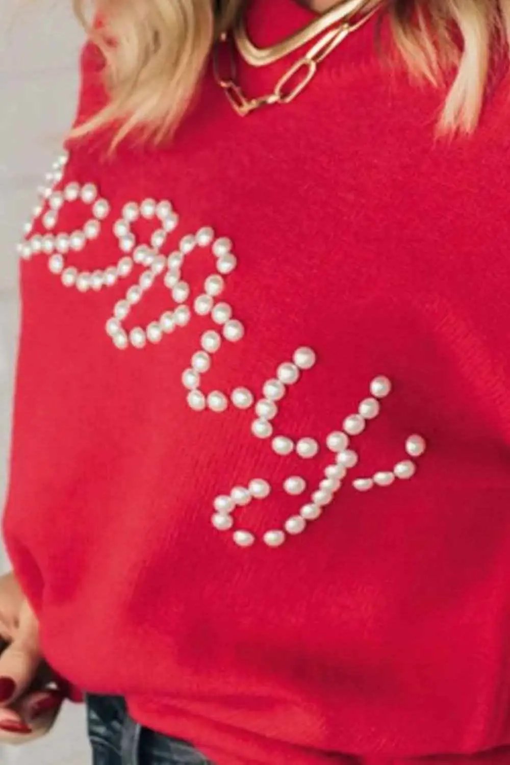 Trendsi Pearl Detail Sweater Women's Chic Fashion Knit Top Comfortable