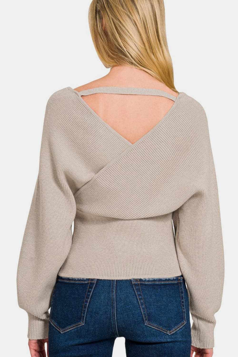 Sweater - Ribbed Cross Wrap - Cozy Knit Top