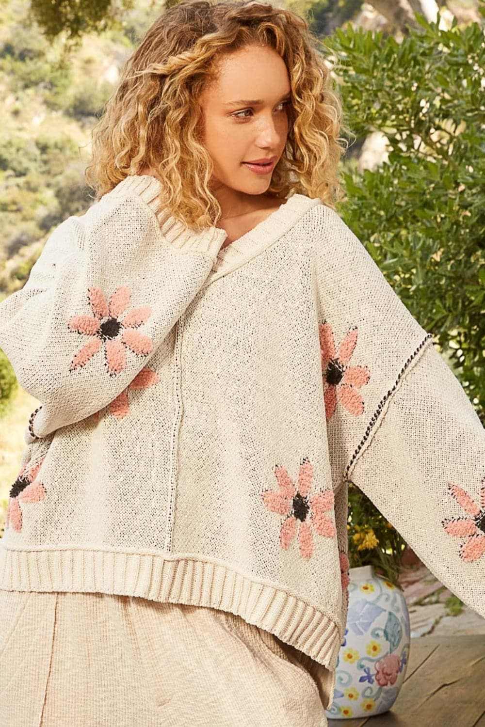 Trendsi Knit Tops - Chic floral chenille sweater - Premium Quality