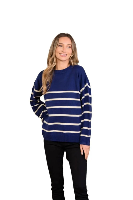 Trendsi Sew In Love Striped Round Neck Sweater