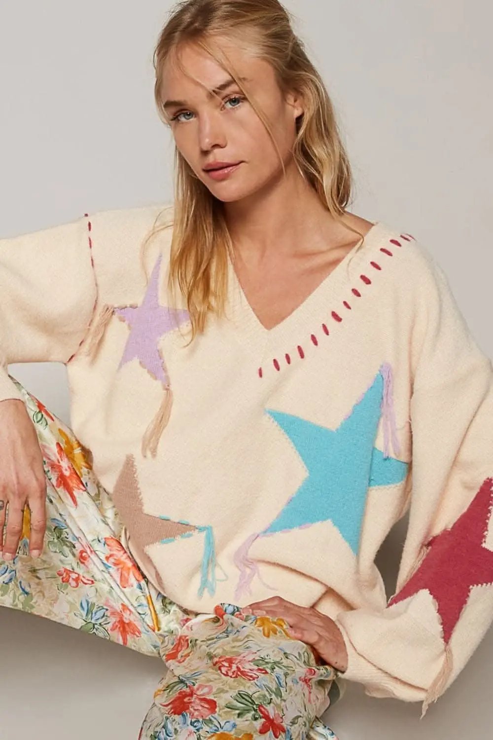 V-Neck Sweater - Starry Fringe - Cozy Chic