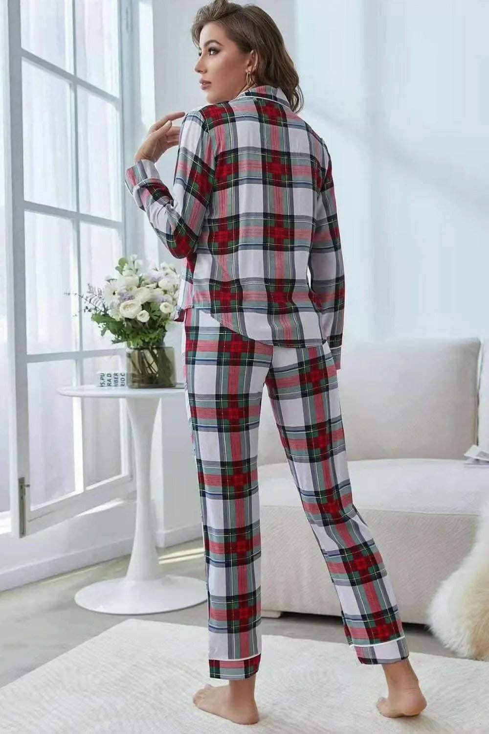 Lounge Set - Plaid Button-Up Top & Cropped Pants - Chic Comfort