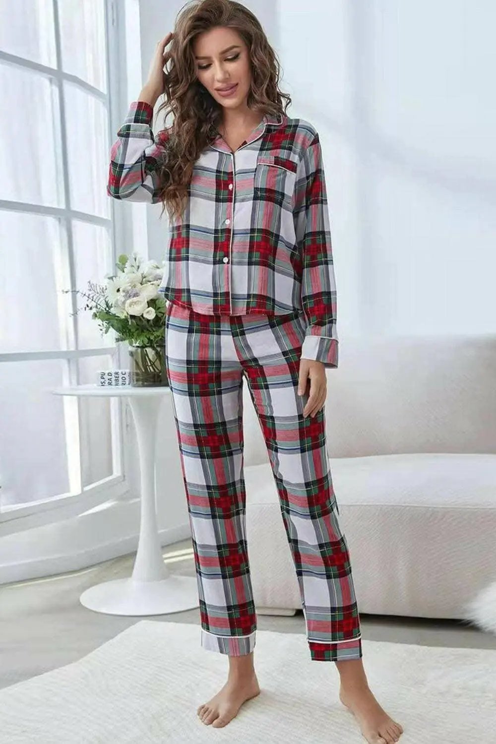 Lounge Set - Plaid Button-Up Top & Cropped Pants - Chic Comfort