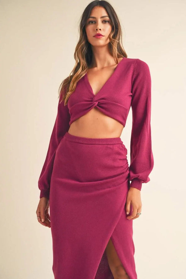 Trendsi Knit Top & Midi Set Women's Casual Outfit Comfy Twisted Knit