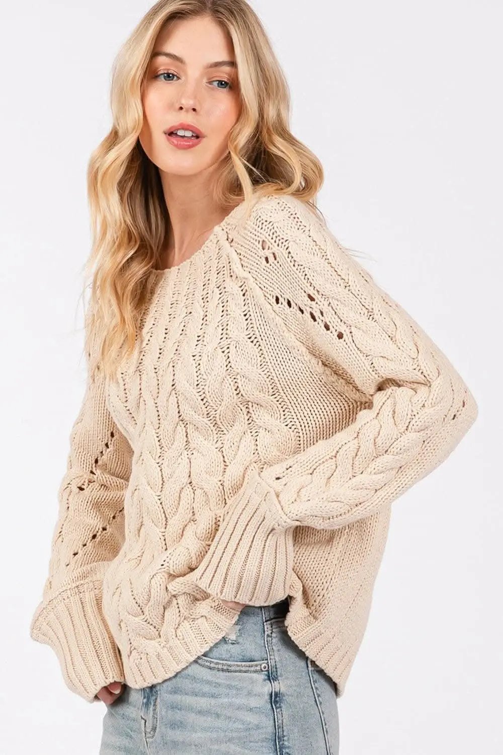 Trendsi Cable-Knit Sweater Women's Oversized Fall Fashion Comfy Pullover