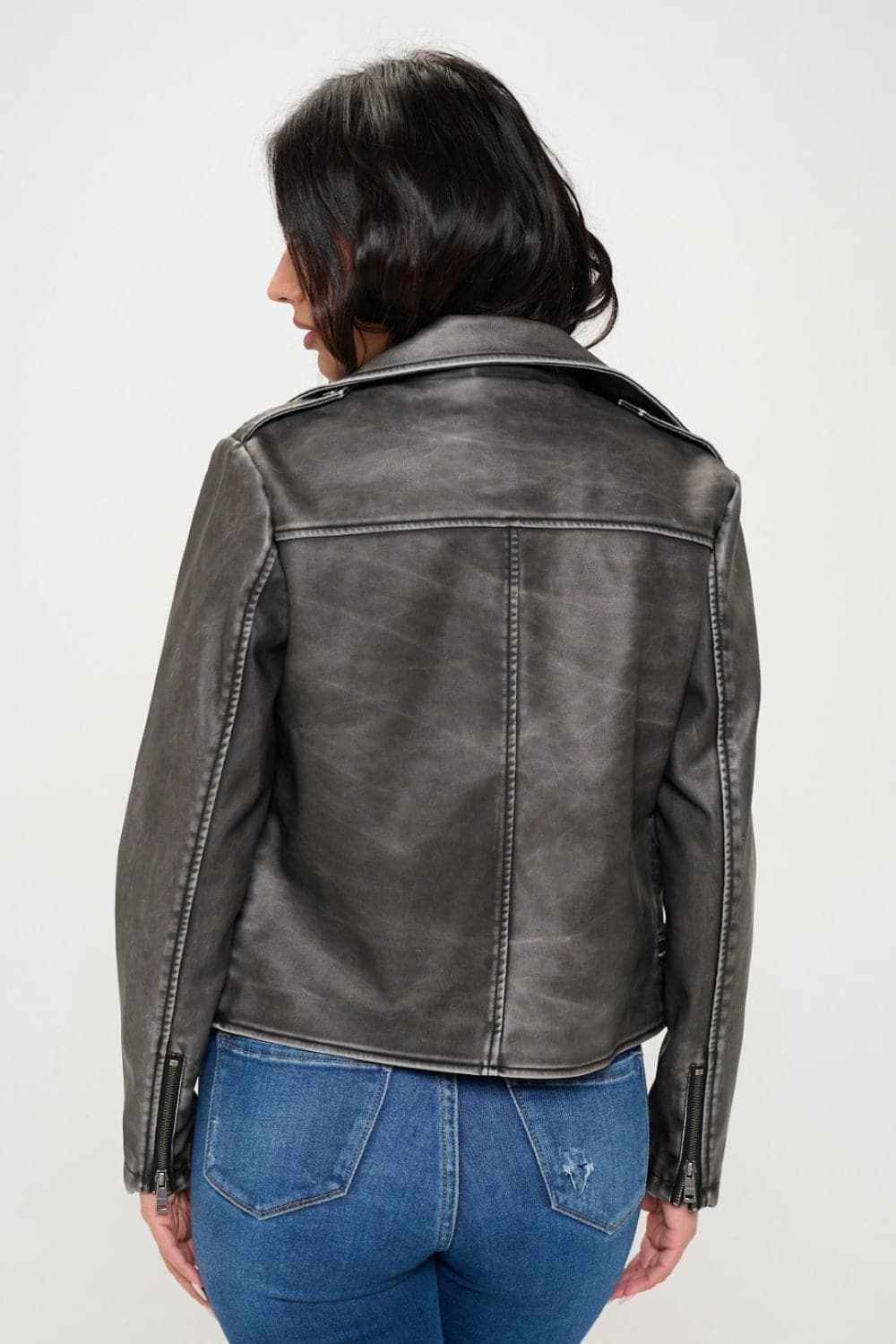 Trendsi Chic vegan leather biker jacket