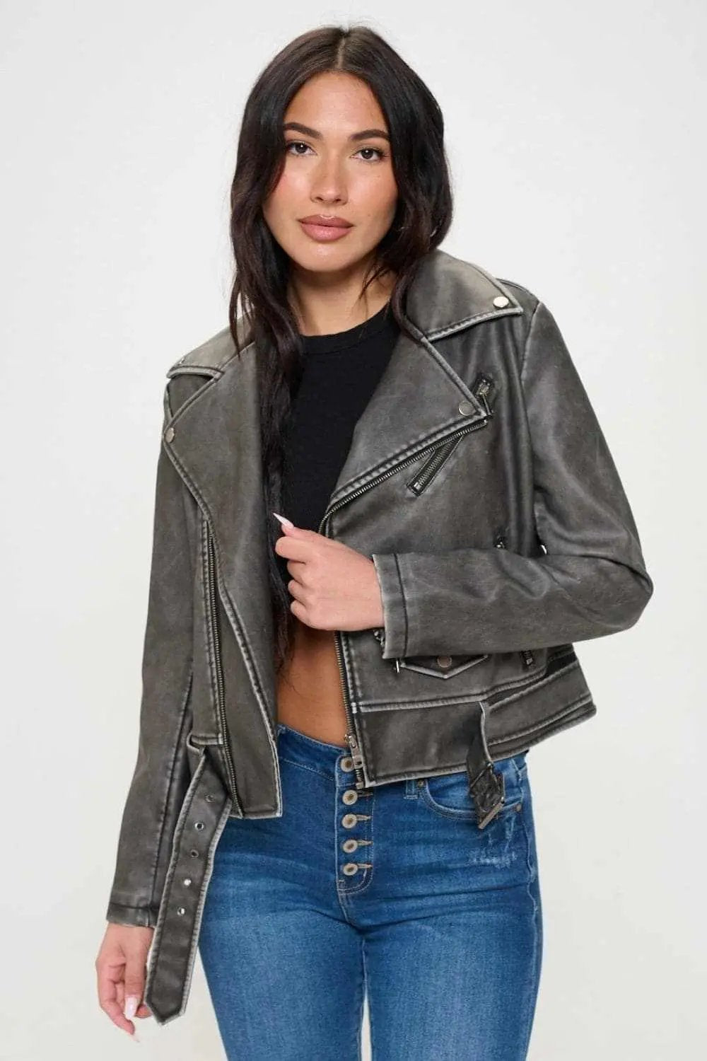 Trendsi Chic vegan leather biker jacket