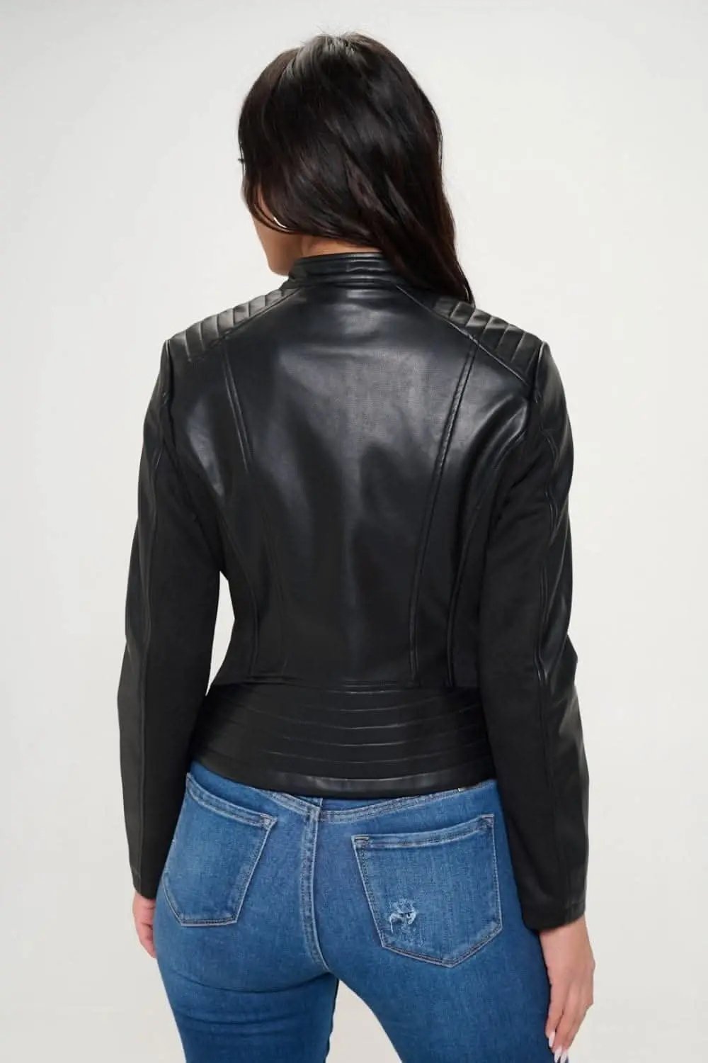 Trendsi Chic vegan leather zip-up moto jacket