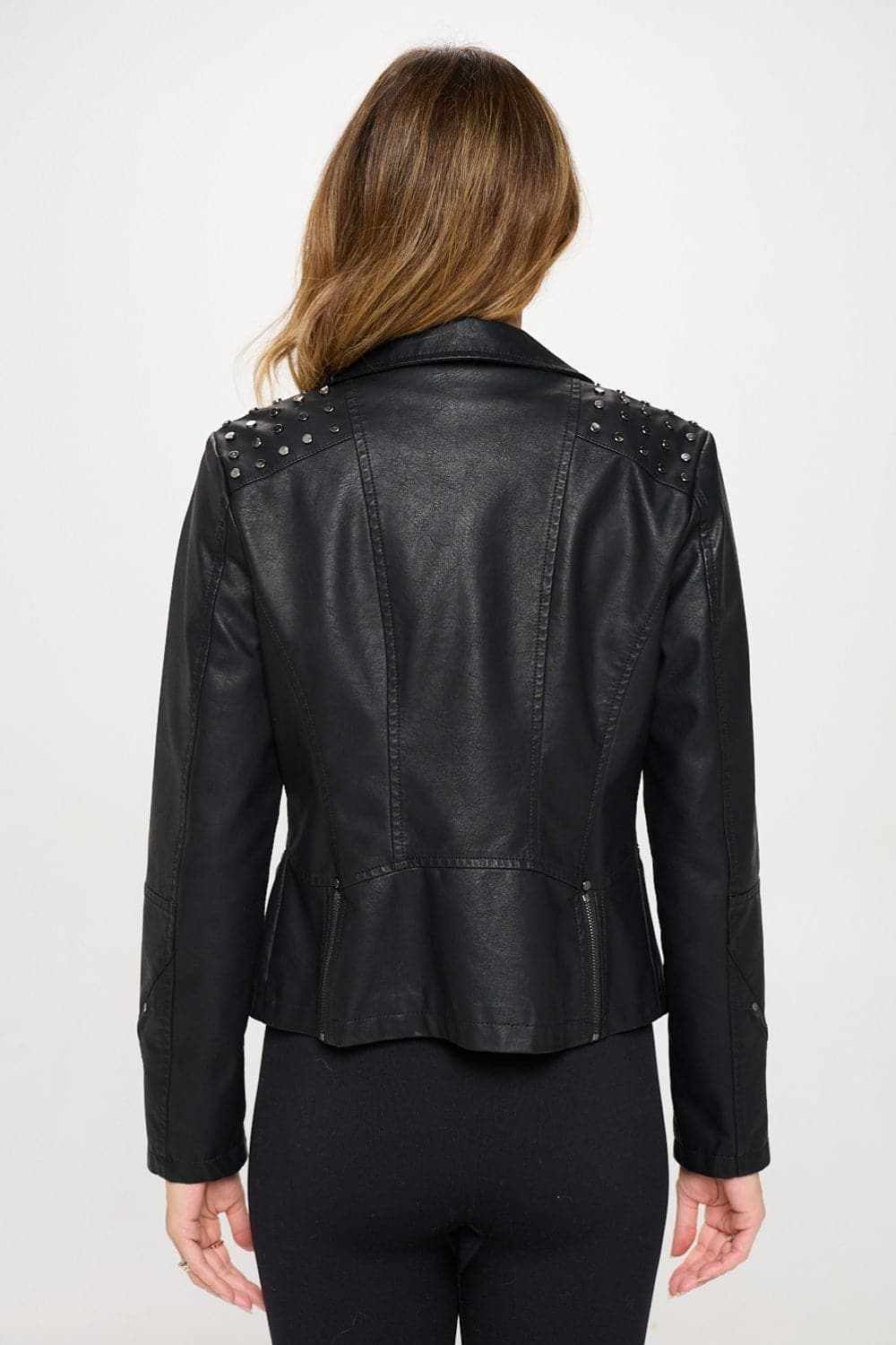Jacket - Studded Faux Leather - Edgy Biker Style