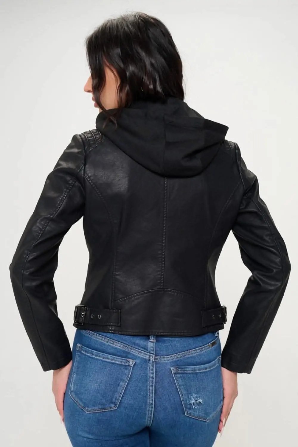 Trendsi Vegan leather hooded jacket by Coalition LA