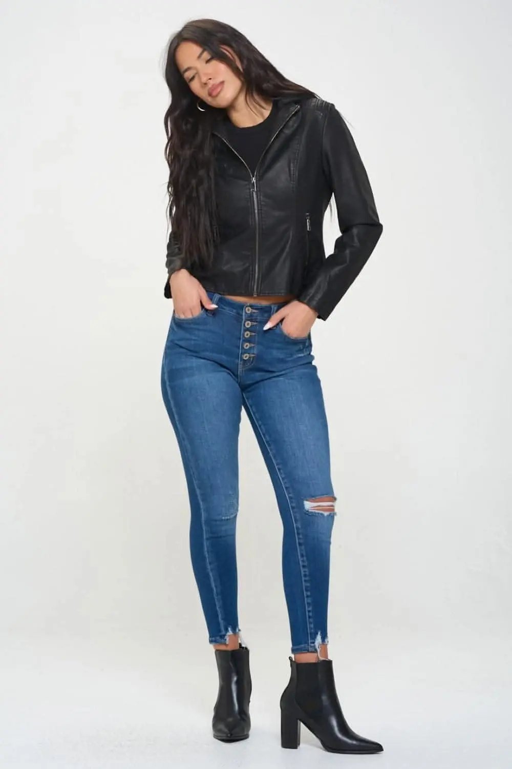 Trendsi Vegan leather hooded jacket by Coalition LA