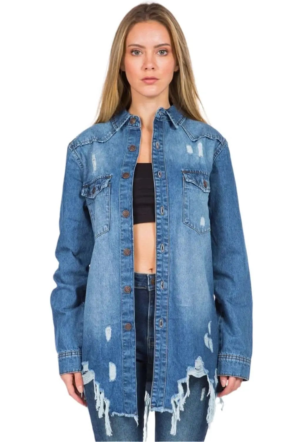 Denim Jacket - Distressed - Chic Style