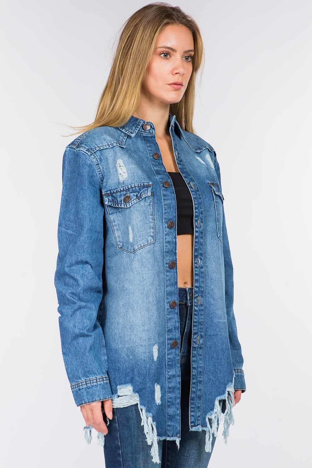 Denim Jacket - Distressed - Chic Style