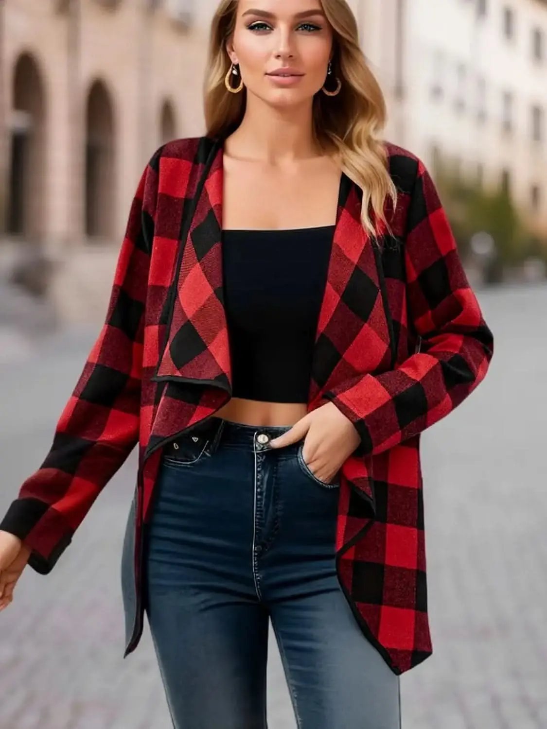 Trendsi Plaid Jacket Women's Fall Fashion Versatile Long Sleeve Top