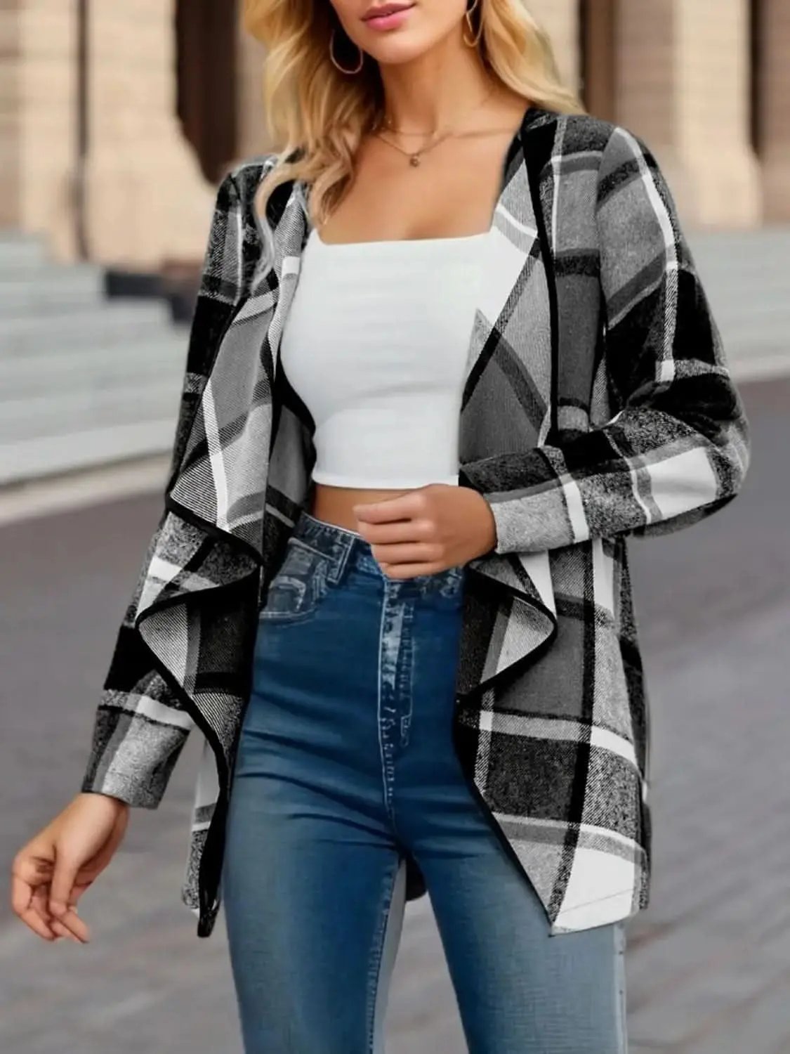 Trendsi Plaid Jacket Women's Fall Fashion Versatile Long Sleeve Top