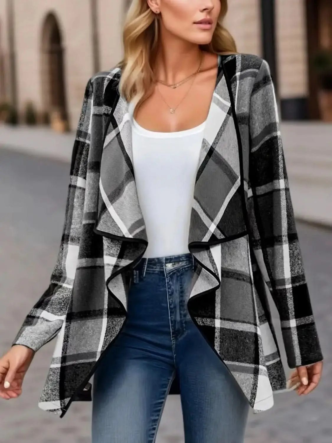 Trendsi Plaid Jacket Women's Fall Fashion Versatile Long Sleeve Top