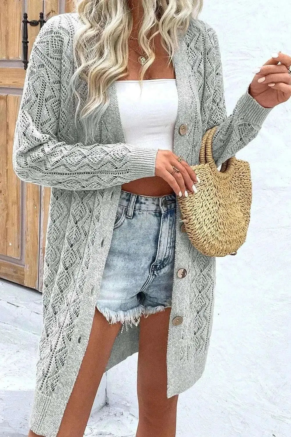 Trendsi Openwork long sleeve cardigan