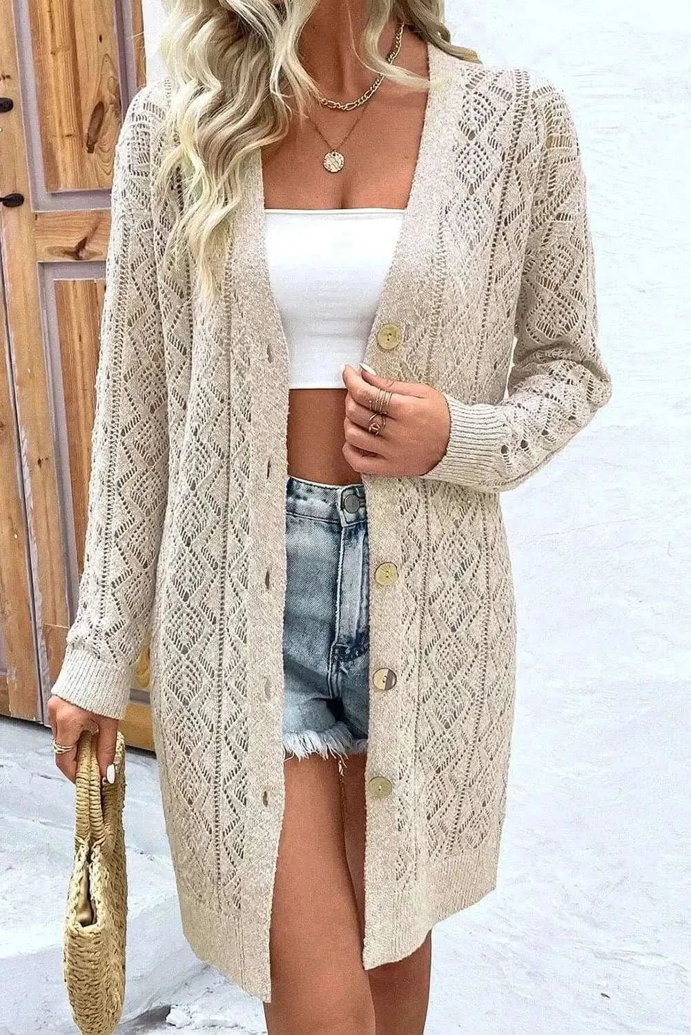 Trendsi Openwork long sleeve cardigan
