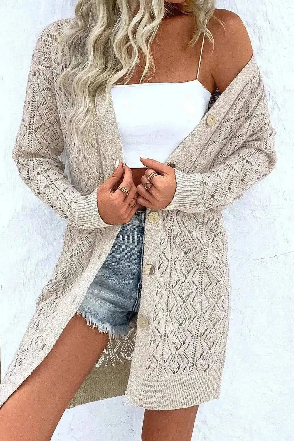 Trendsi Openwork long sleeve cardigan
