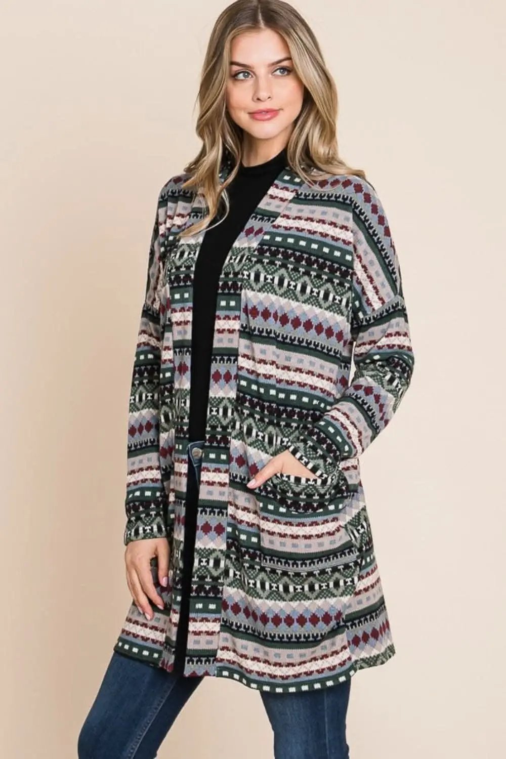 Trendsi Chic geometric cardigan with pockets