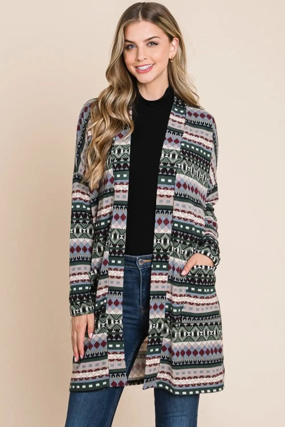 Trendsi Chic geometric cardigan with pockets