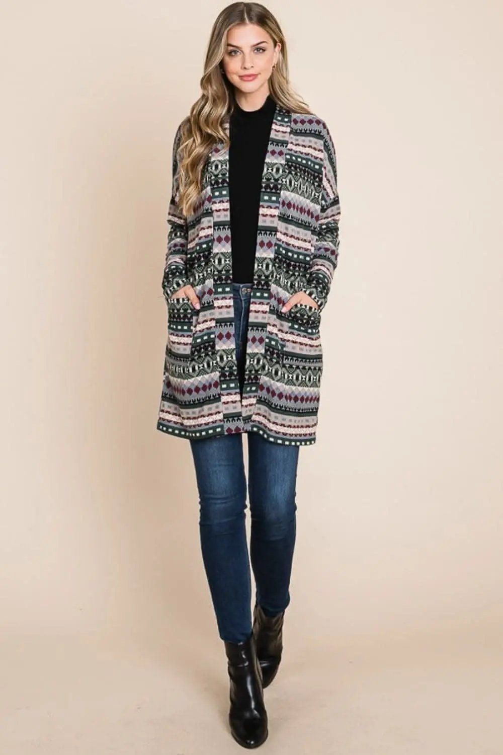 Trendsi Chic geometric cardigan with pockets