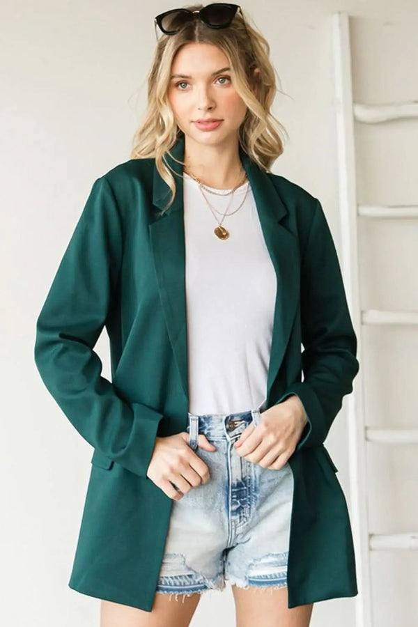 Trendsi Open Blazer Women's Casual Work Outerwear Chic with Pockets USA
