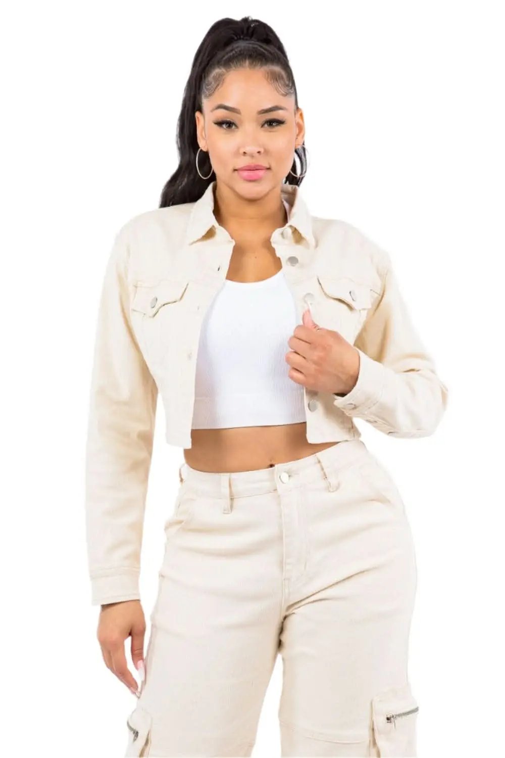Trendsi Cropped lace-up jacket with button front