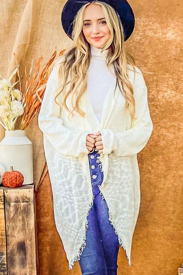 Trendsi Knit Fringe Cardigan Women's Fall Outerwear Soft & Cozy