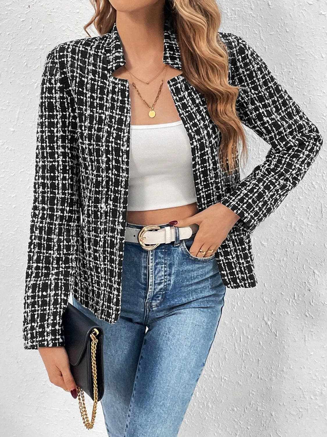 Trendsi Chic plaid long sleeve jacket