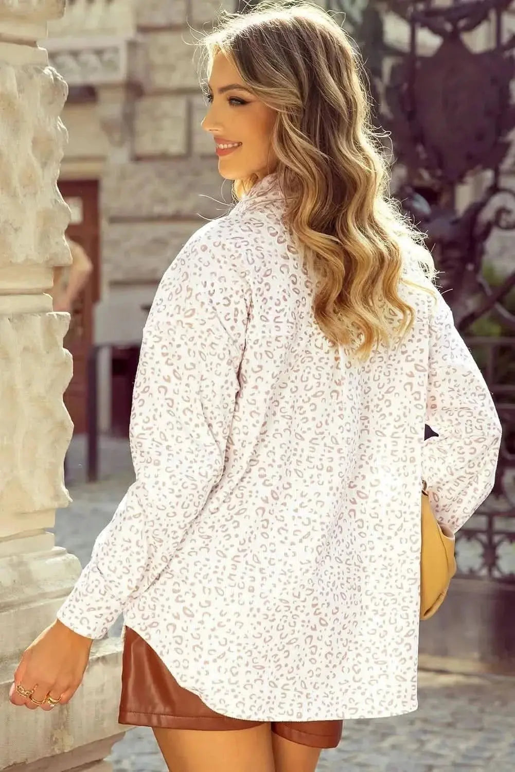 Leopard Print Shoulder Jacket - Stylish Layering - Women