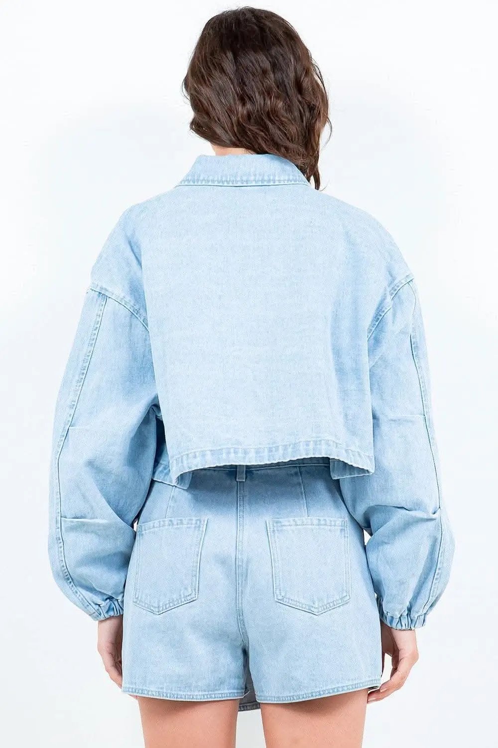 Trendsi Cropped denim jacket with drawstring
