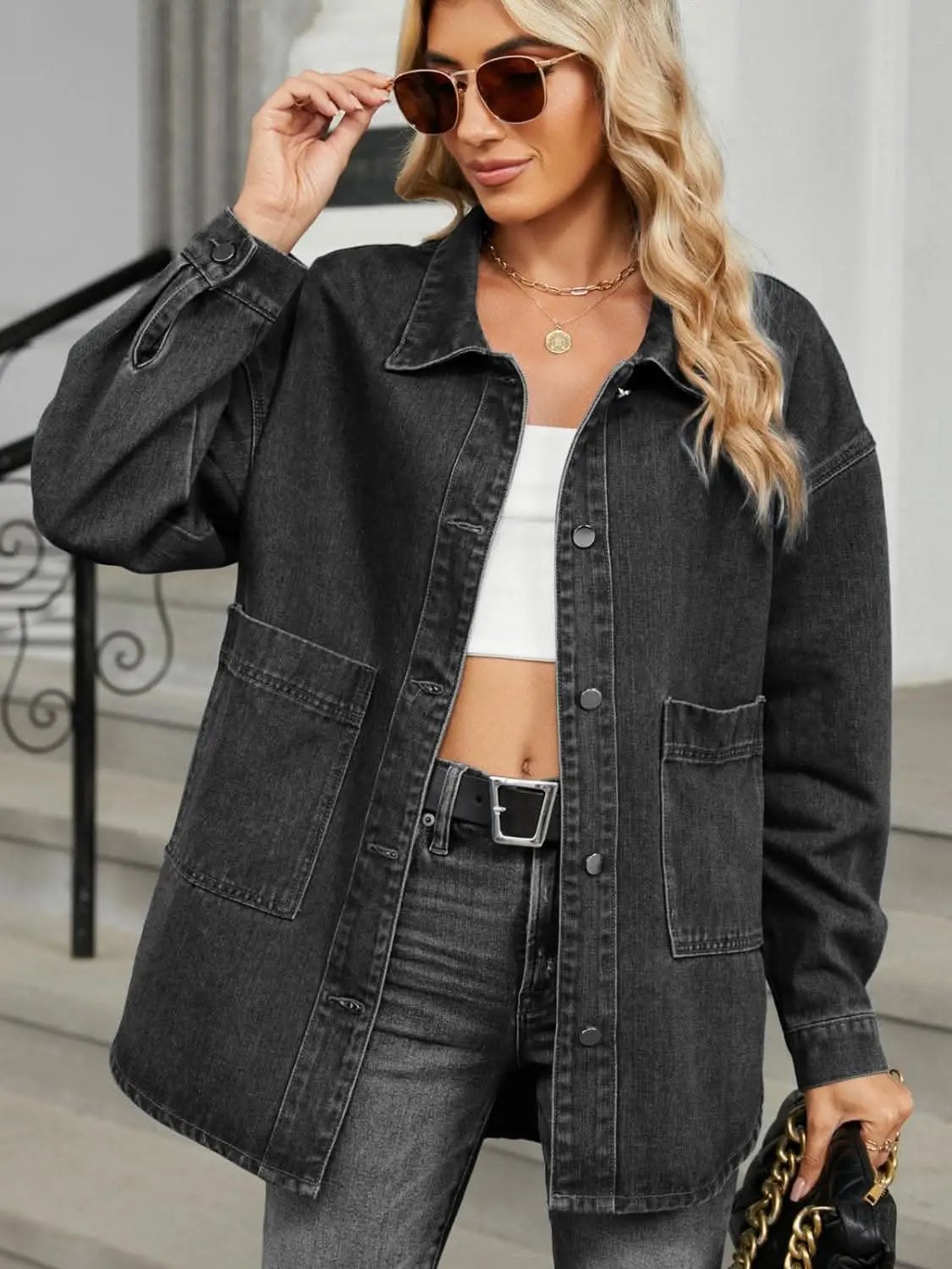 Trendsi Chic removable hooded denim jacket