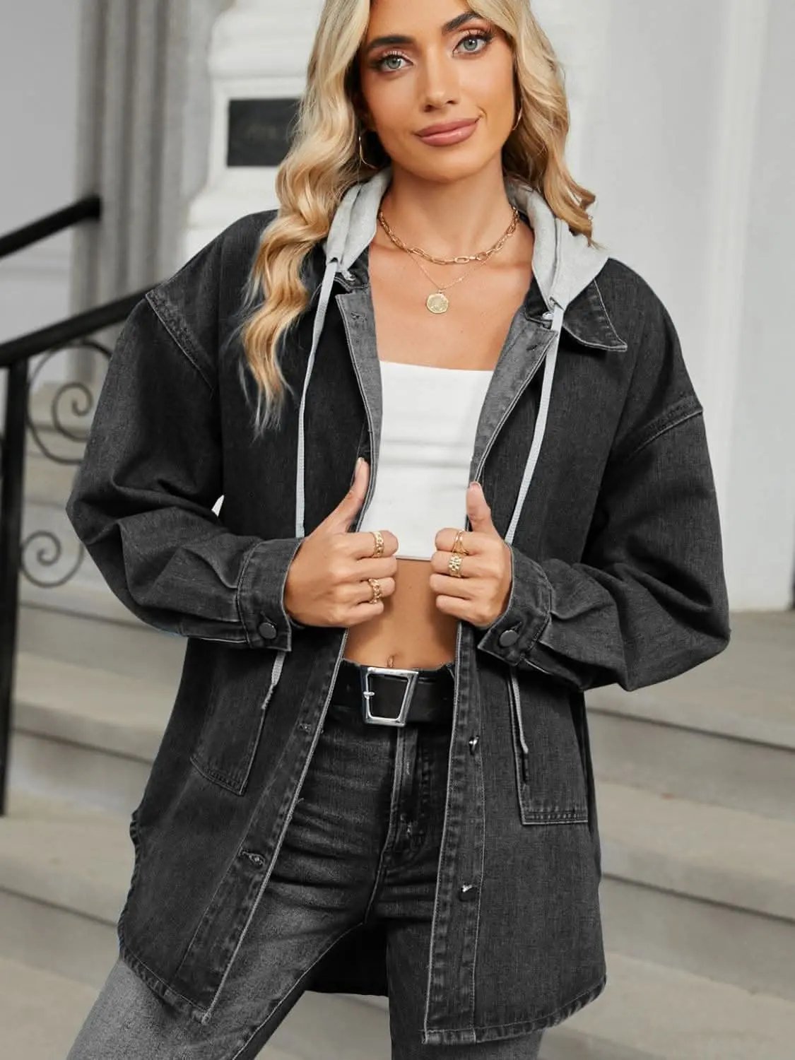 Trendsi Chic removable hooded denim jacket