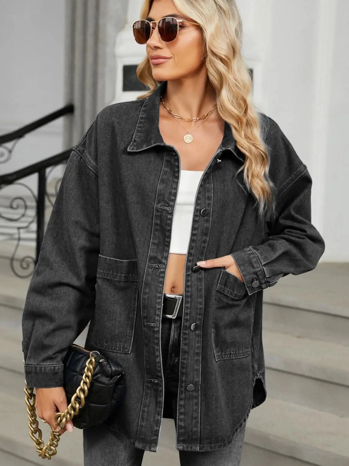 Trendsi Chic removable hooded denim jacket