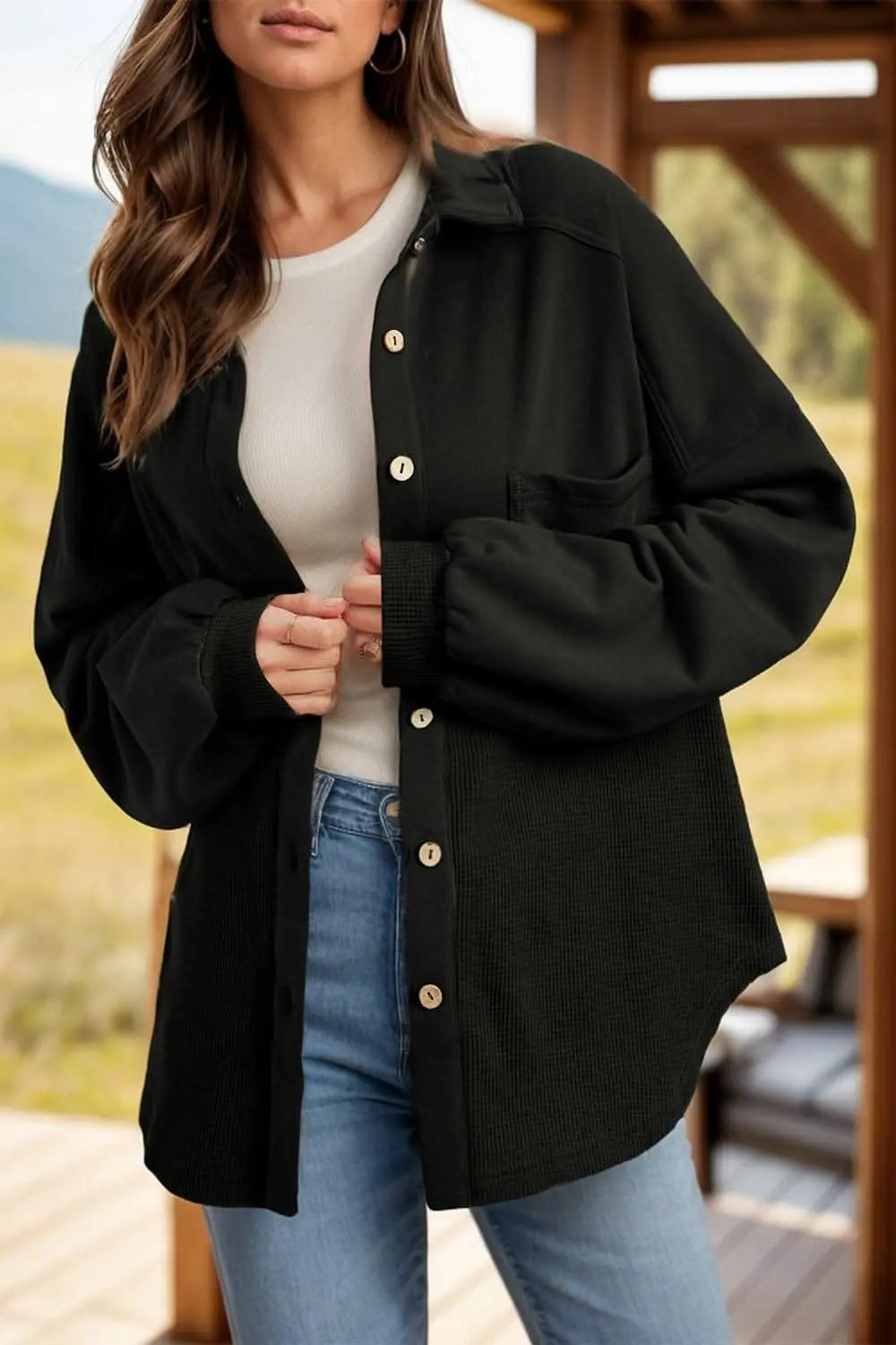 Trendsi Waffle-Knit Shacket Women's Layering Fashion Top Versatile Fit