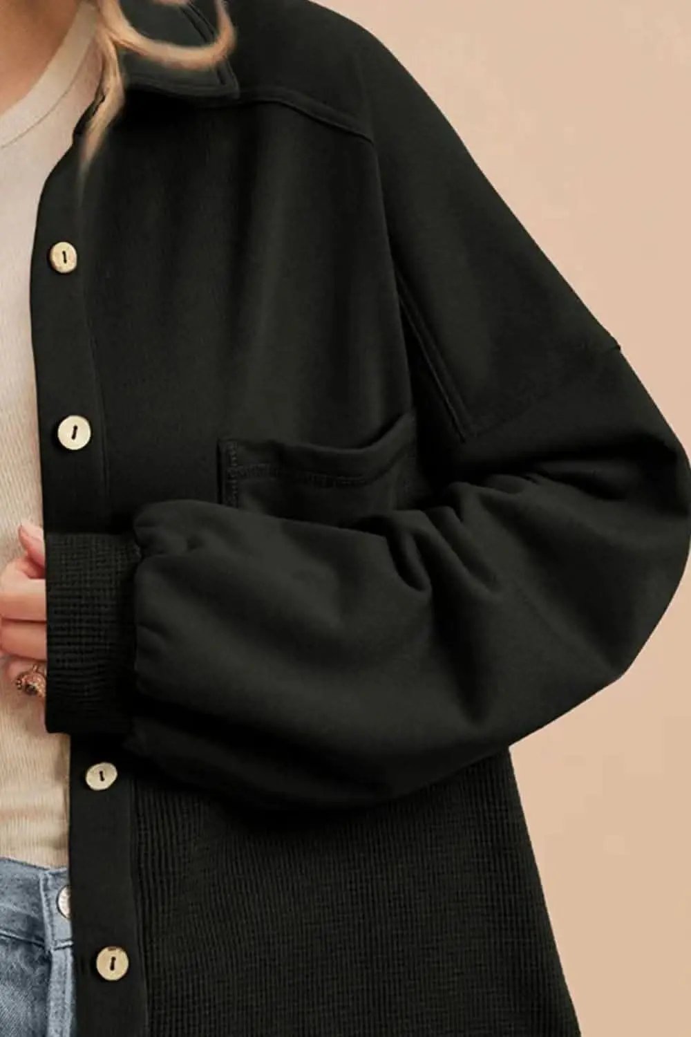 Trendsi Waffle-Knit Shacket Women's Layering Fashion Top Versatile Fit