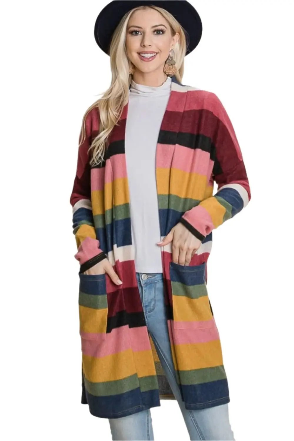 Trendsi Chic open front striped cardigan