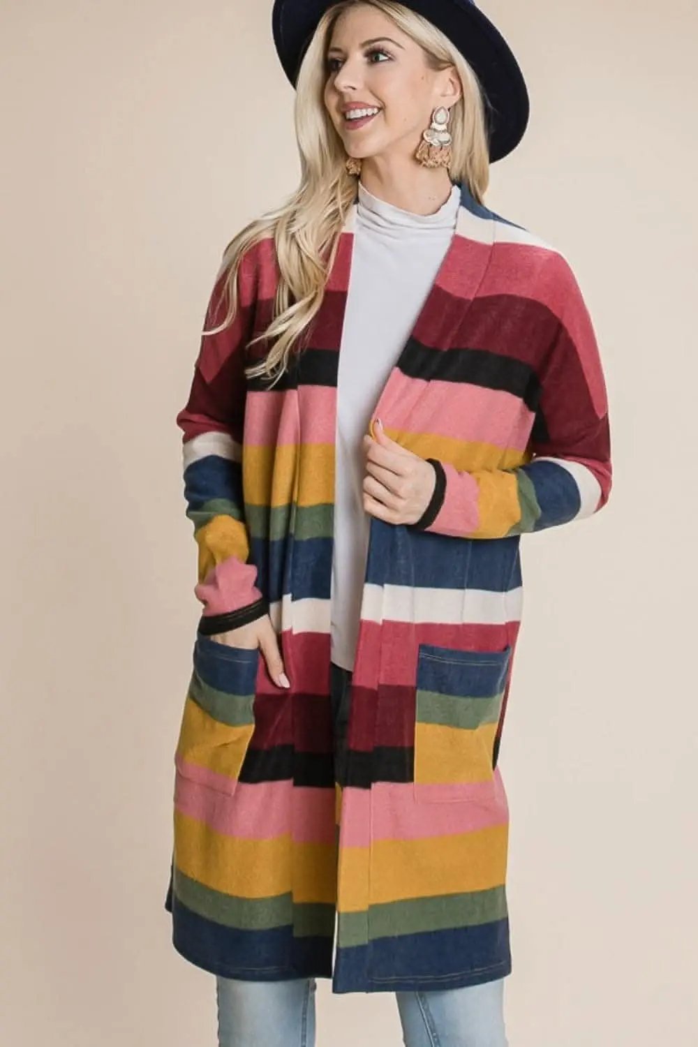Trendsi Chic open front striped cardigan