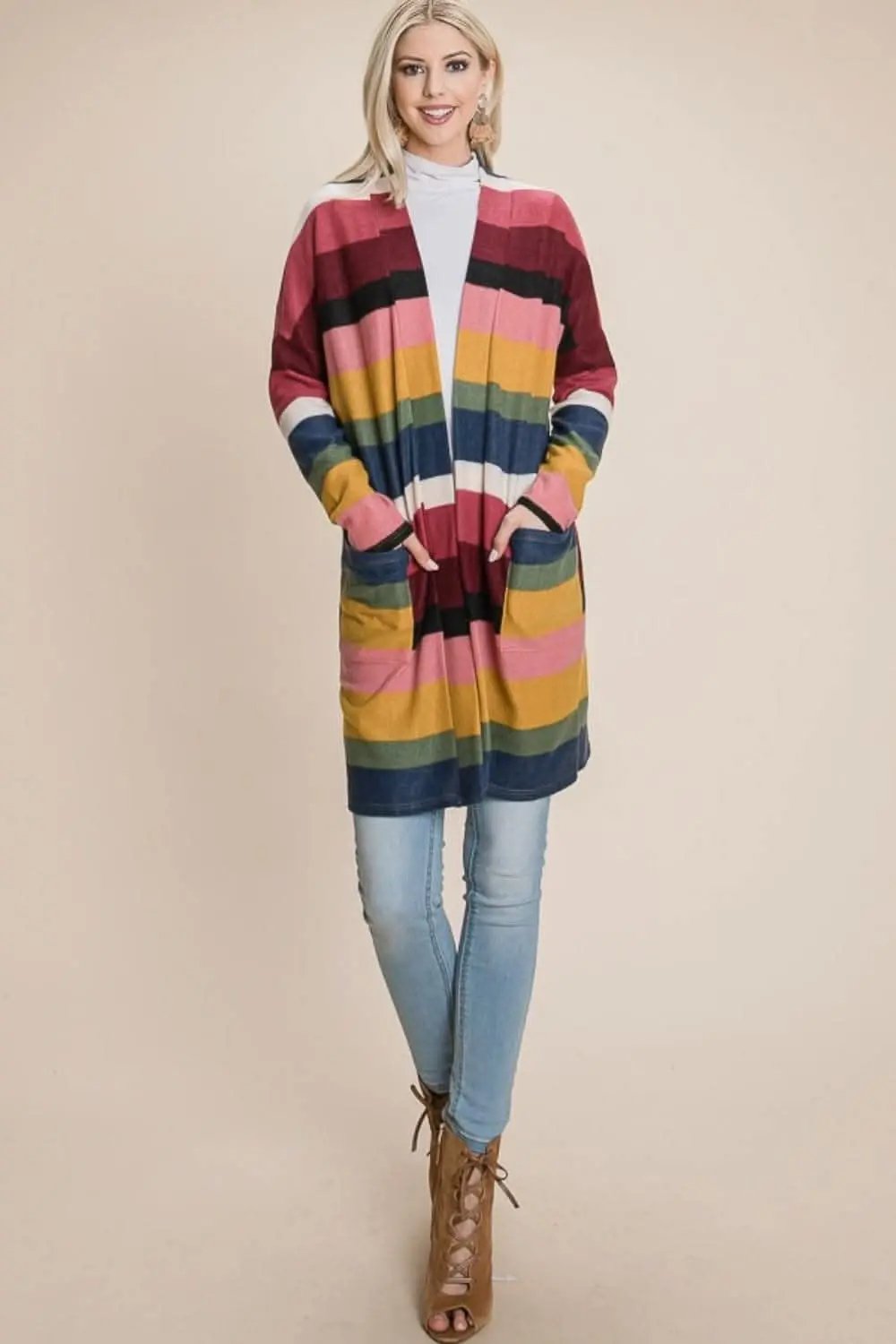 Trendsi Chic open front striped cardigan